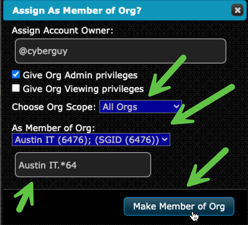 Add as Member to Subgroup Org