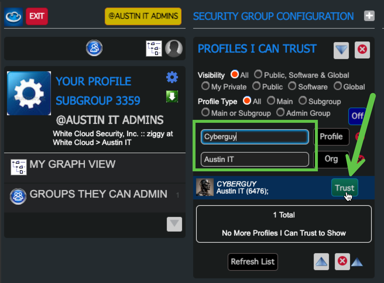 Trust the User in the Admin Group