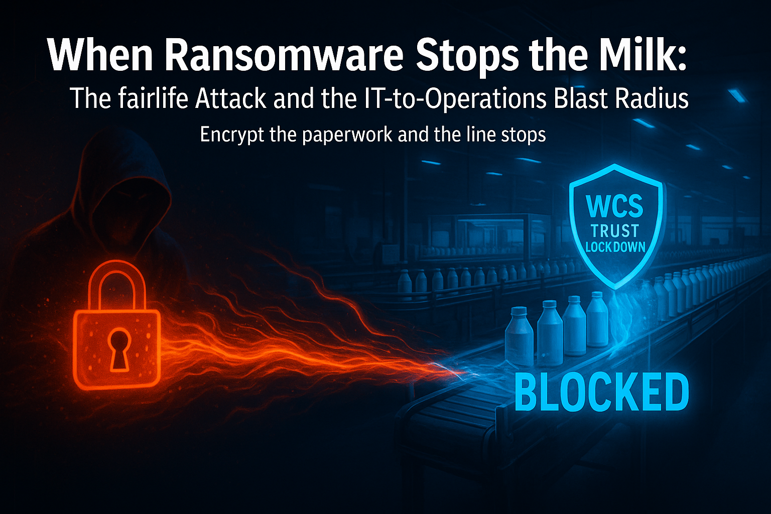fairlife ransomware attack — a ransomware intrusion at Coca-Cola's dairy subsidiary halted US milk production across four manufacturing facilities, illustrating how IT-side encryption stops physical operations